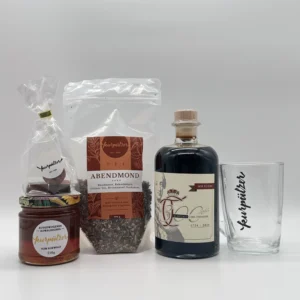 Genusspaket - Herbst Edition Geschenkset mit Marmelade, Schokolade, Tee, Likör und einem Glas.