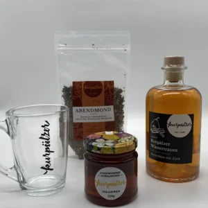 Das Geschenkpaket - Kirschblüte ist auf einer weißen Fläche angeordnet.